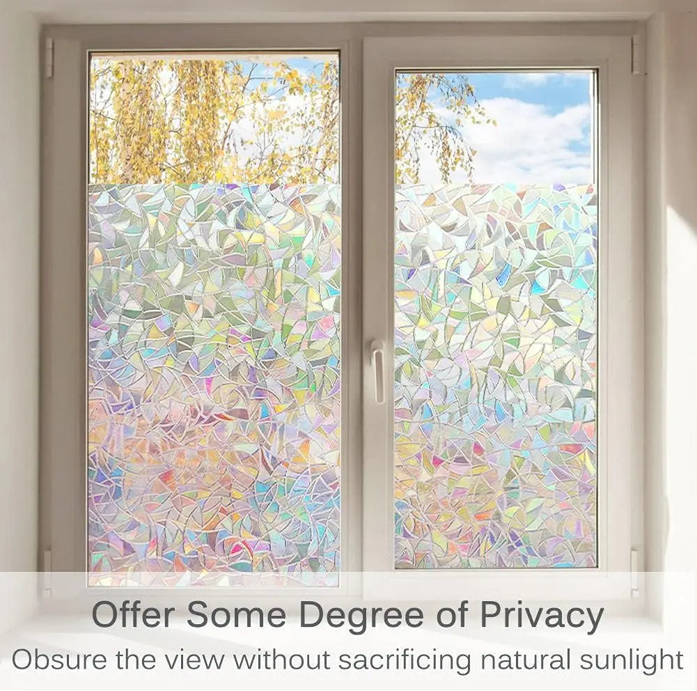 3D Rainbow Window Privacy Film - Static Clings Vinyl Decals Stickers for Glass Doors, Heat Control, Anti-UV