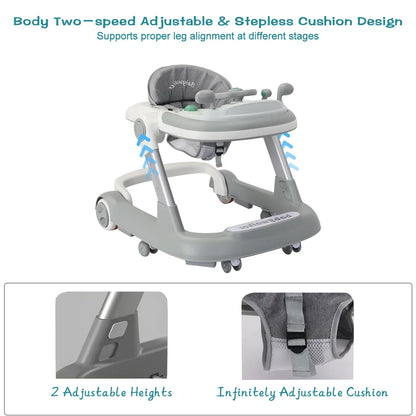 UBRAVOO 2-in-1 Push Walker for Infants & Toddlers – Foldable with Detachable Feeding and Music Trays