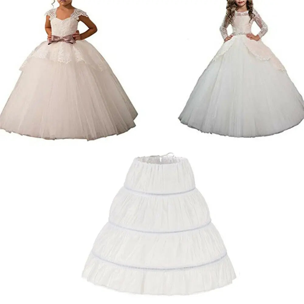 White Children’s Petticoat - A-Line 3-Hoop Lace Trim Crinoline Skirt