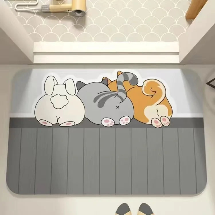 Cartoon Bathroom Diatomaceous Mud Floor Mat - Absorbent Foot Mat for Toilet, Sink & Bedroom, Soft Carpet