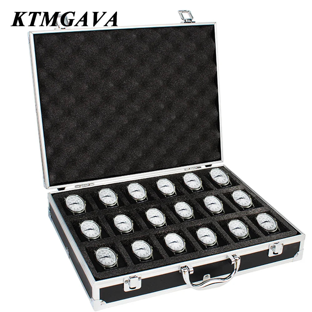 Aluminum Alloy Watch Storage Box – 10/12/18 Grid Large Capacity Black Jewelry Organizer Gift