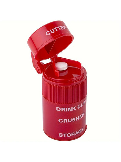 2-in-1 Pill Crusher – Creative Cutter & Grinder for Pills, Vitamins, Tablets, with Stainless Steel Blade and Removable Drinking Cup
