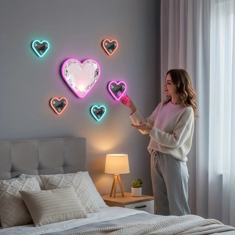 Solar-Powered LED Car Window Neon Lights — Heart-Shaped RGB-Free Color-Changing Interior Atmosphere Light