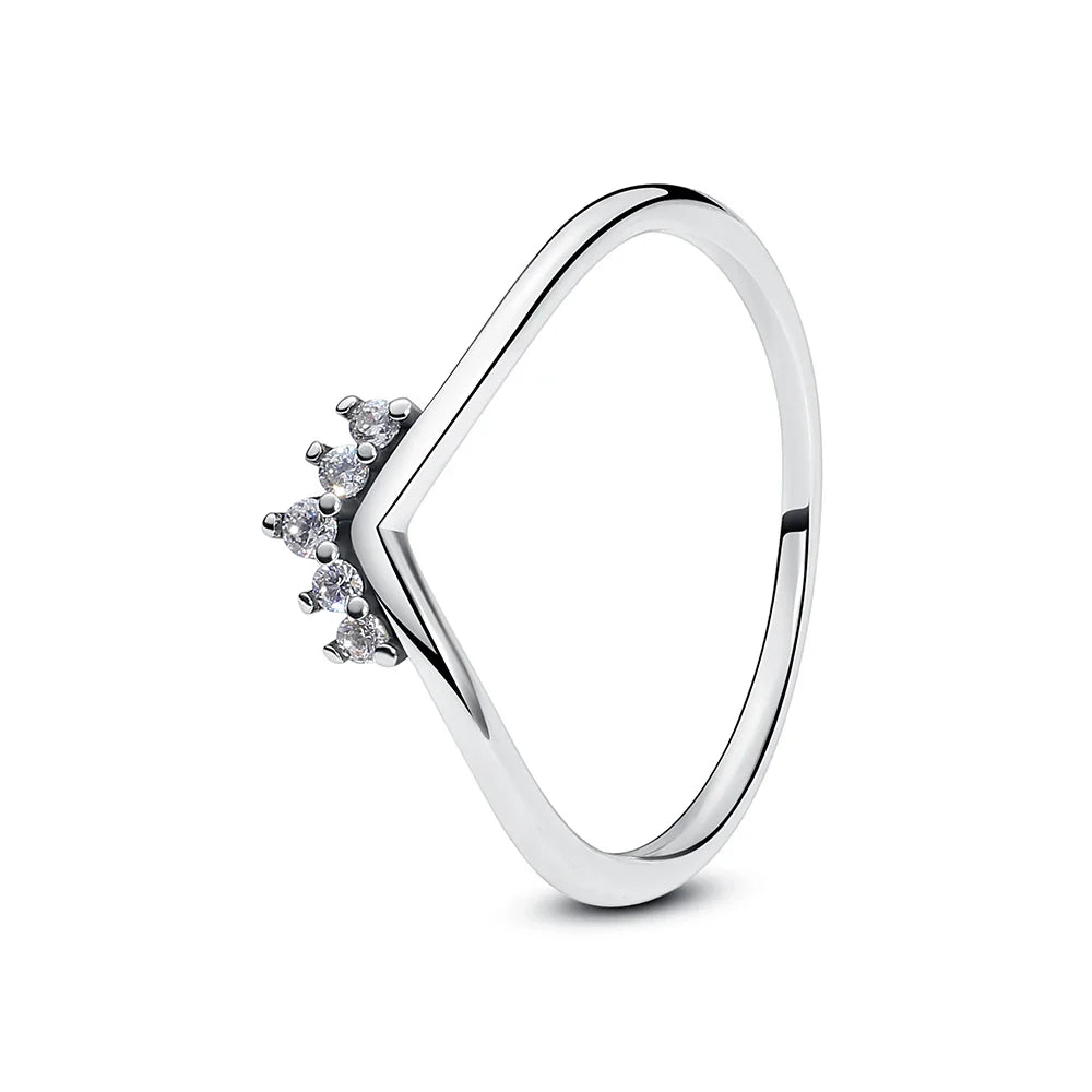 925 Sterling Silver Women’s Ring – Crown, Heart & Wishbone Design with Crystal, Rose Gold Engagement & Wedding Jewelry