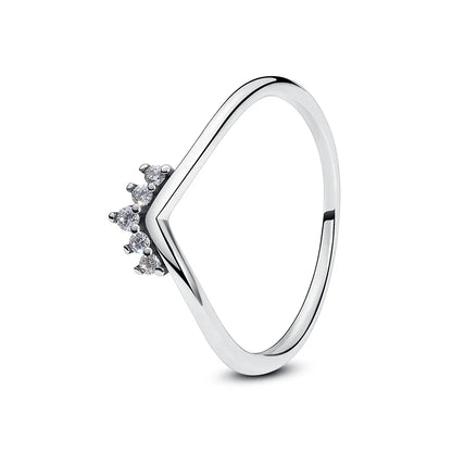 925 Sterling Silver Women’s Ring – Crown, Heart & Wishbone Design with Crystal, Rose Gold Engagement & Wedding Jewelry