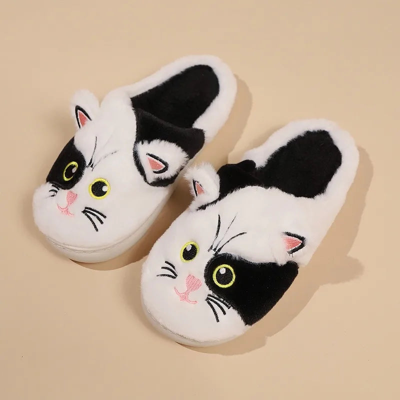 Cute Cat Plush Slippers - Fluffy Winter Indoor Home Shoes for Women & Men with Cozy Furry Design