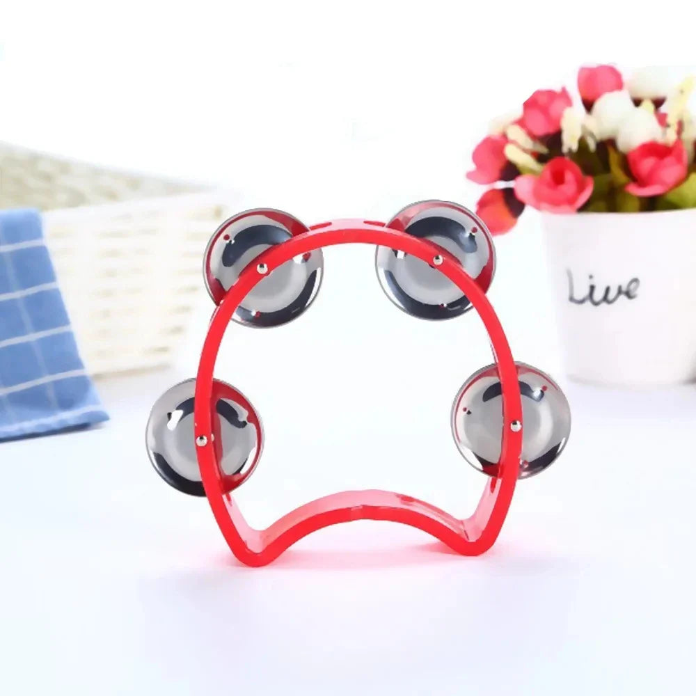 Plastic Handheld Tambourine – 4-Bell Percussion Instrument for Adults, Rhythm Music Toy