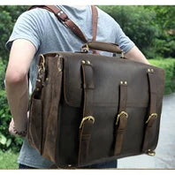 Vintage Crazy Horse Leather Backpack for Men — 17" Laptop Travel Rucksack Cowhide Hiking Bag M815