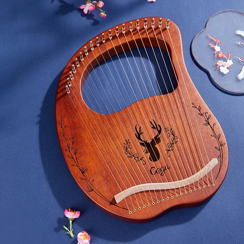 Lyre Harp 19-String – Mahogany Wood Stringed Musical Instrument with Tuning Wrench & Spare Strings
