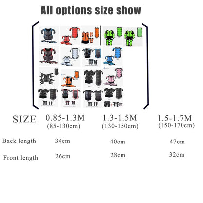 Full Body Protective Armor for Kids & Youth – Motocross, Skating Vest with Chest, Spine, Knee & Elbow Guards (0.8-1.6m)