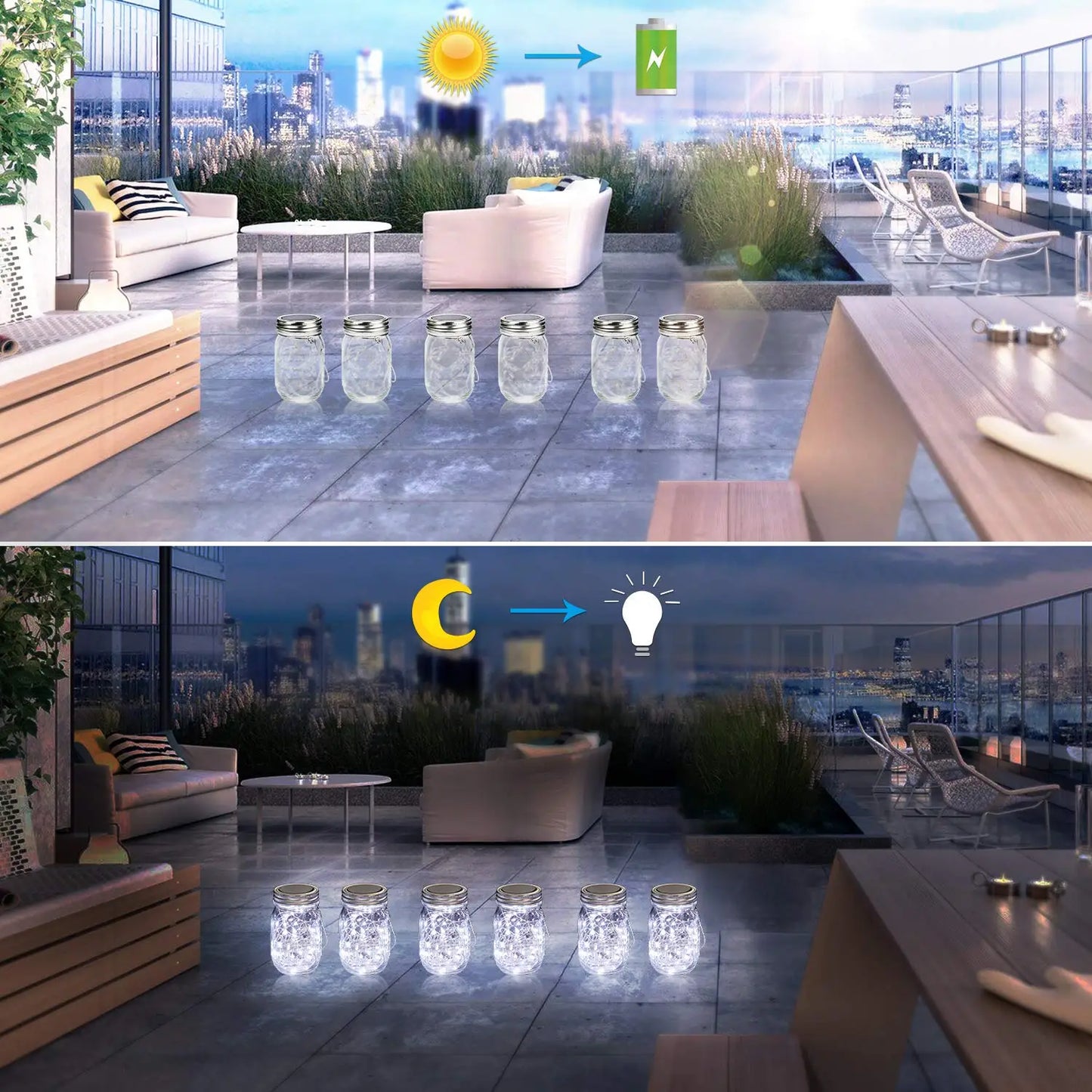 Mason Jar Solar Bottle Lights – LED String Fairy Lights, Waterproof Hanging Lantern for Garden & Wedding Decorations
