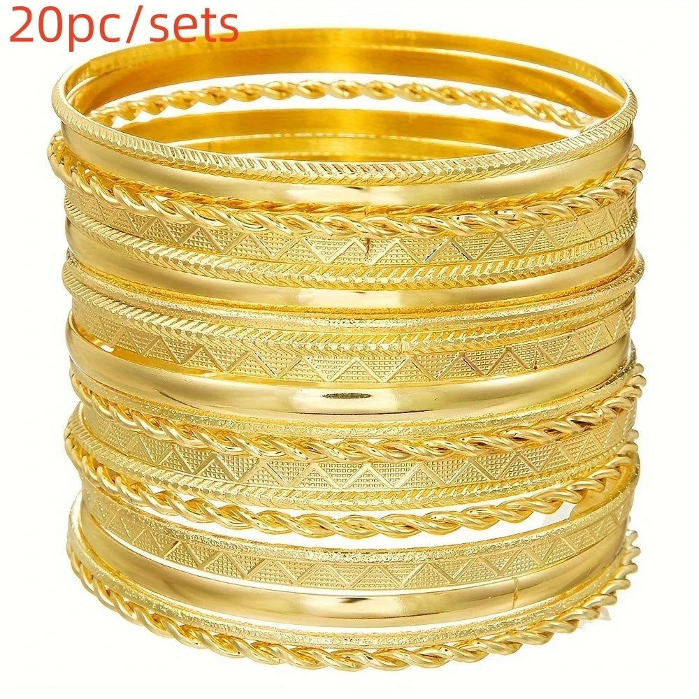 12Pcs Punk Curb Cuban Chain Bracelet Set for Women – Gold Miami Boho Thick Charm Bangles Fashion Jewelry
