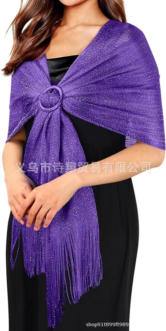 Gold & Silver Thread Tassel Scarf – Elegant Beach, Wedding & Party Fashion Shawl Accessory SJ15