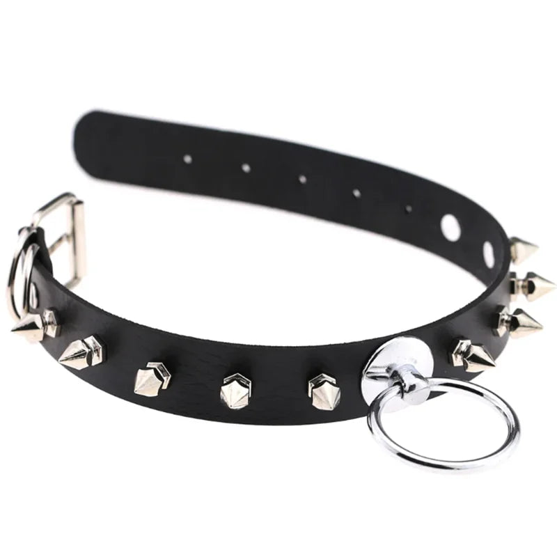 Harajuku Gothic Spike Rivet Star Choker Necklace – Black Bowknot PU Lace Leather Y2K Hip Hop Rock Jewelry for Girls