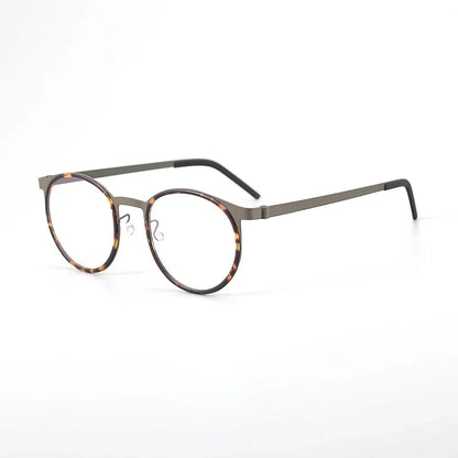 Retro Round Frame Blue Light Blocking Reading Glasses for Men – Ultra-Thin Screw-Free Metal Business Eyewear with Eye Protection Lens