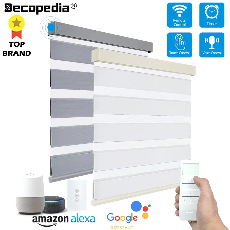 Decopedia Custom Zebra Blinds – Day & Night Blackout Roller Shades with Square Valance for Windows & Sliding Doors