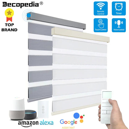 Decopedia Custom Zebra Blinds – Day & Night Blackout Roller Shades with Square Valance for Windows & Sliding Doors
