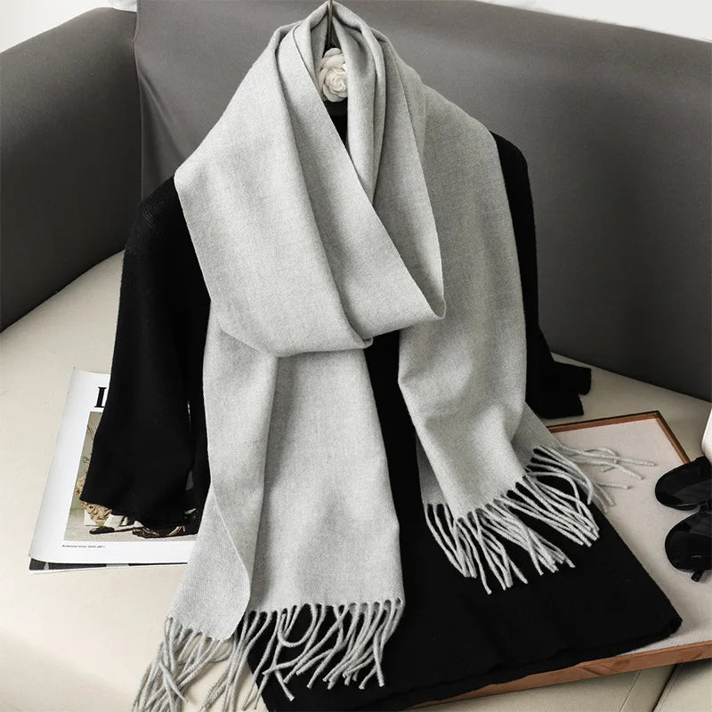 62-Color Solid Women’s Winter Scarf — Thick Warm Cashmere Pashmina Shawl with Tassels, Outdoor Luxury Wrap, Windproof Fashion Scarf