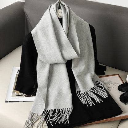 62-Color Solid Women’s Winter Scarf — Thick Warm Cashmere Pashmina Shawl with Tassels, Outdoor Luxury Wrap, Windproof Fashion Scarf