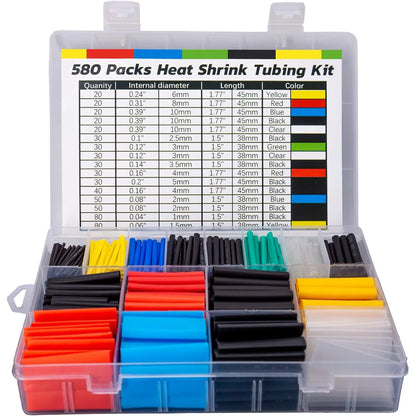 580/560Pcs Heat Shrink Tubing Kit – EVA Material, 6 Colors & 11 Sizes for Electrical Insulation, Repairs & Wire Connections