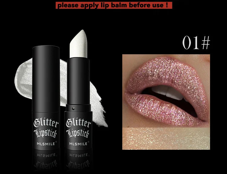 7-Color Glitter Lipstick – Waterproof, Long-Lasting Diamond Pearlescent Metallic Lip Gloss for Women