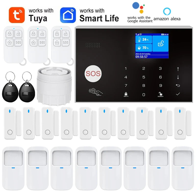 Home WIFI & GSM Security Alarm System – Anti-Theft with Door Sensor, PIR Motion Detector, Tuya Smart App & Alexa Control
