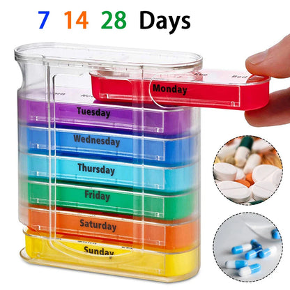 7/14/28-Day Pill Organizer – Weekly & Monthly Medicine Box with Tablet Storage, Splitter & Container Case