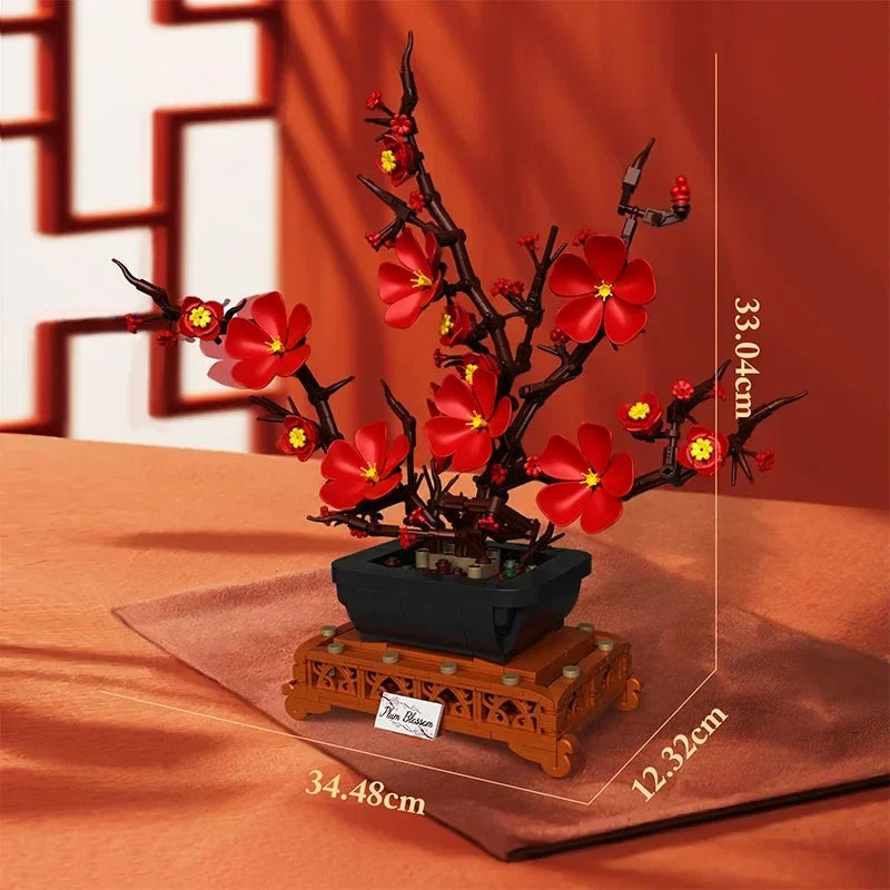669PCS Plum Blossom Bonsai Building Block Set – Floral Flower Model Bricks, Creative Desktop Decor & Holiday Gift for Kids