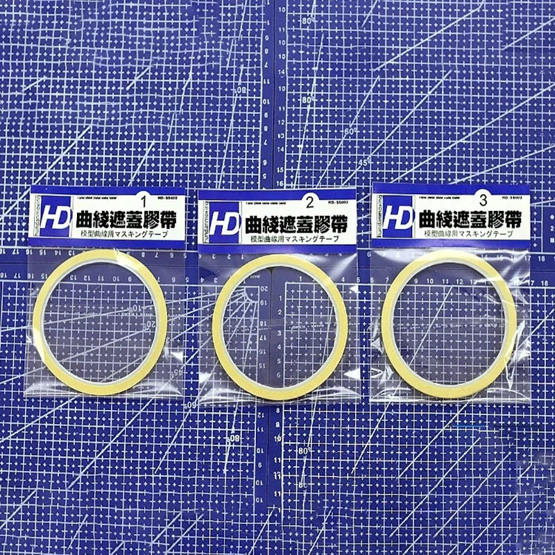 3PCS Model Curve Masking Tape – 1mm, 2mm, 3mm for Gundam DIY Painting & Spray Modeling, 15M Length