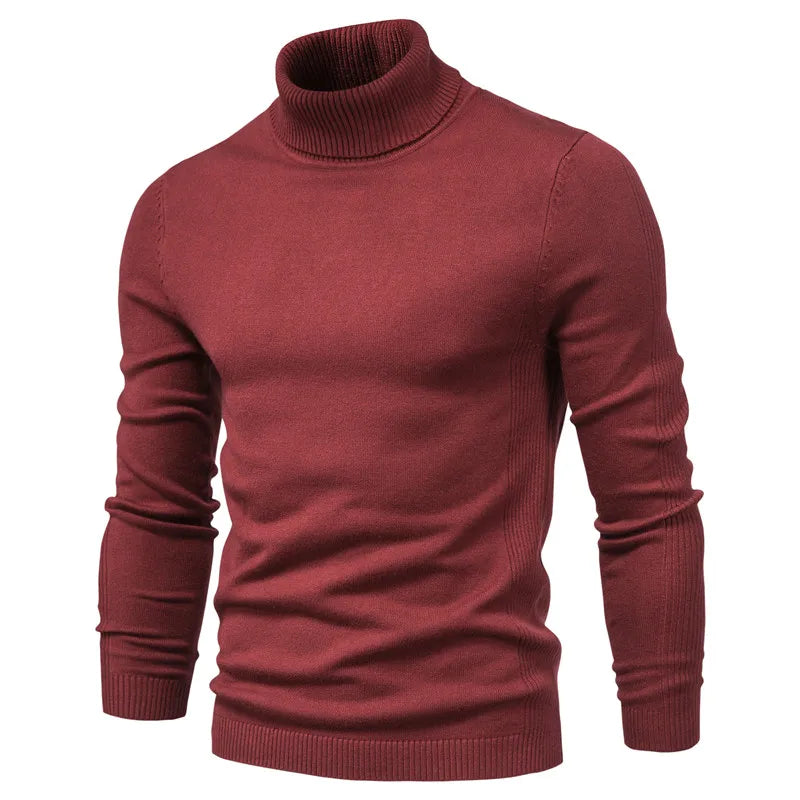 Men's Winter Turtleneck Sweater - Solid Color Warm Slim Fit High Neck Long Sleeve Casual Pullover Top