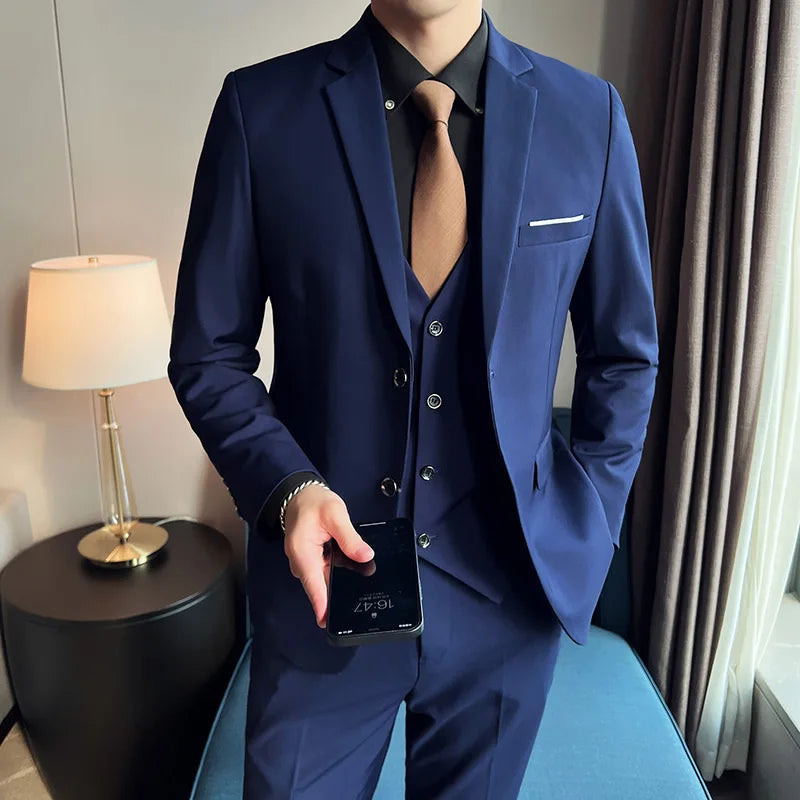 High-Quality Men’s 3-Piece Suit Set — Business Casual & Wedding Outfit (Jacket + Vest + Trousers), 2024 Fashion Banquet, Sizes S-6XL