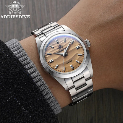 ADDIESDIVE AD2030 Men’s Quartz Watch — 36MM Simple Steel Dive Wristwatch, 10Bar Waterproof, Bubble Mirror Glass Sports Timepiece