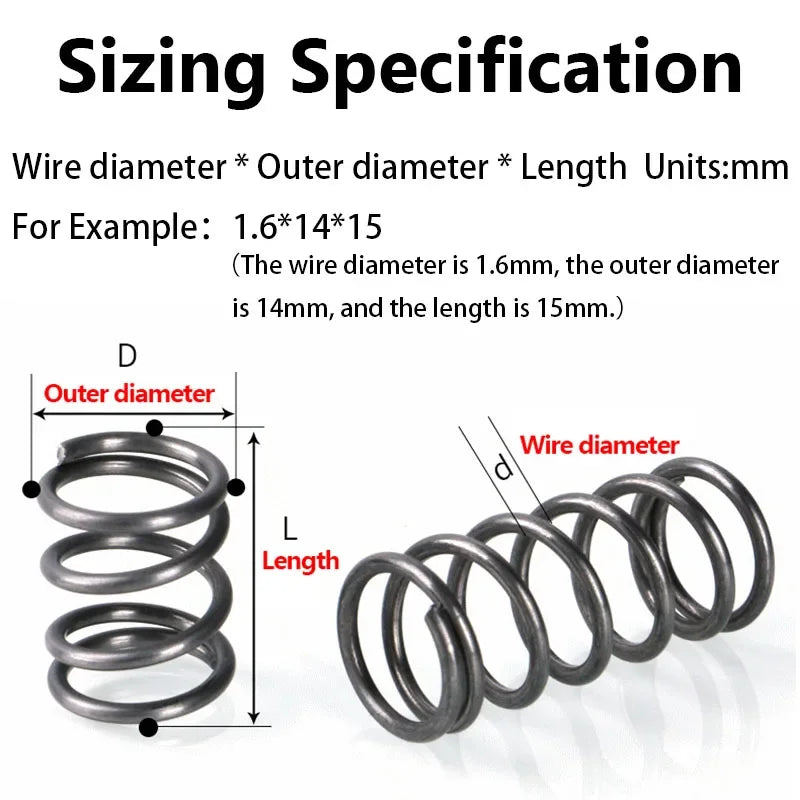0.5mm/0.6mm/0.7mm Micro Compression Springs – Spring Steel Wire, 4–11mm OD & 5–50mm Length, Customizable