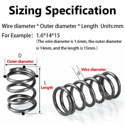 0.5mm/0.6mm/0.7mm Micro Compression Springs – Spring Steel Wire, 4–11mm OD & 5–50mm Length, Customizable