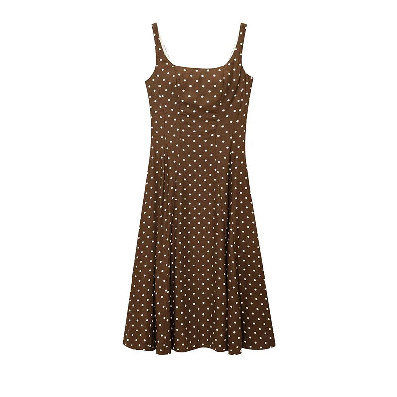 Elegant Women’s Polka Dot Maxi Dress – Chic Sleeveless Round Neck High Waist Slim Fit Vestido for Party & Street, 2025 New