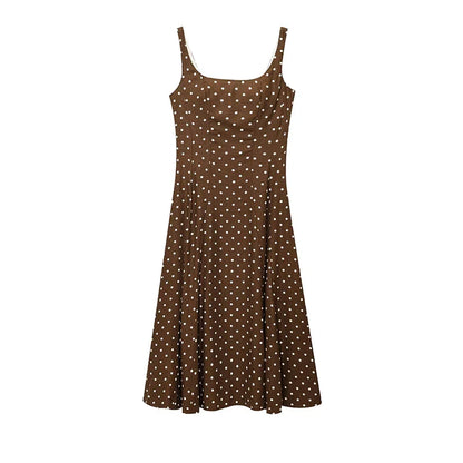 Elegant Women’s Polka Dot Maxi Dress – Chic Sleeveless Round Neck High Waist Slim Fit Vestido for Party & Street, 2025 New