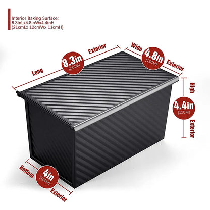 LMETJMA Pullman Loaf Pan with Lid 1 lb - Non-Stick Bread Pan Carbon Steel Rectangle Corrugated Toast Box Mold Cake Mold JT157