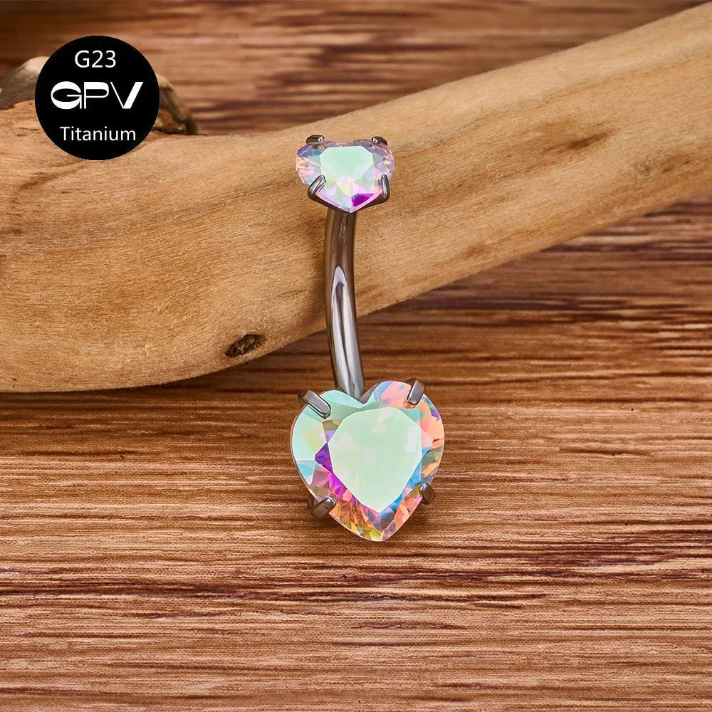 G23 Titanium Double-Head Navel Ring - Fashionable Love Design Belly Button Jewelry