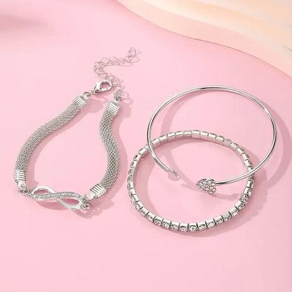 3PCS Vintage Crystal Rhinestone Heart Bracelet Set – Adjustable Infinity Cuff Bangles for Women Fashion Jewelry Gift