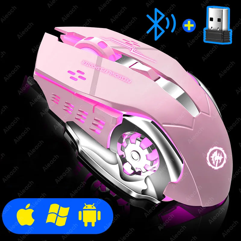 Rechargeable Wireless Gaming Mouse – Silent Bluetooth, USB, Mechanical E-Sports Backlight for PC Gamer