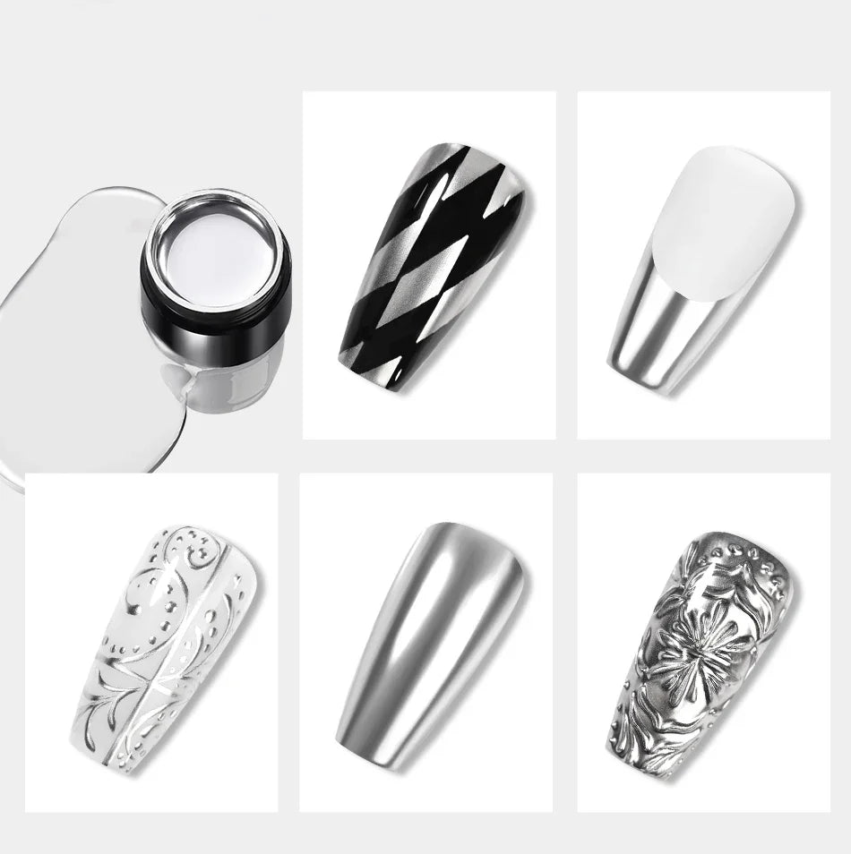 BORN PRETTY 5ML Super Silver Metallic Gel Nail Polish - Mirror Chrome Effect, Semi-Permanent Metal Painting Gel for DIY Nails