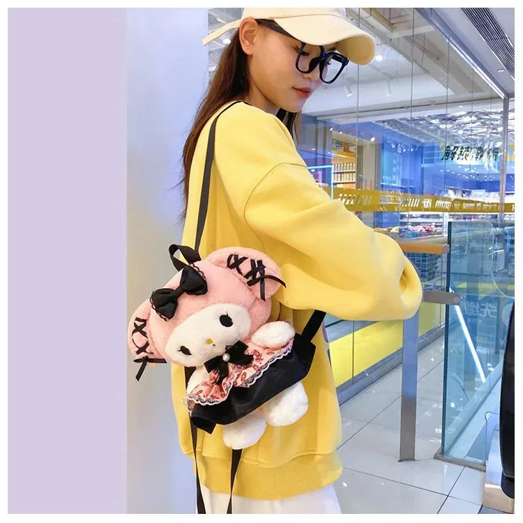 Kawaii Sanrio Kuromi Plush Backpack – Lolita Style Stuffed Animal Doll, My Melody Tote Bag for Women & Girls, Christmas Gift