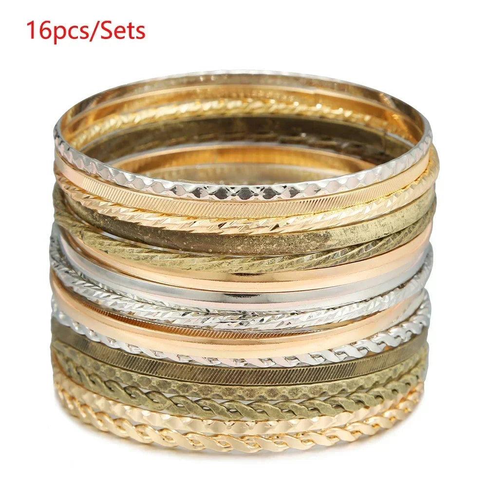 12Pcs Punk Curb Cuban Chain Bracelet Set for Women – Gold Miami Boho Thick Charm Bangles Fashion Jewelry
