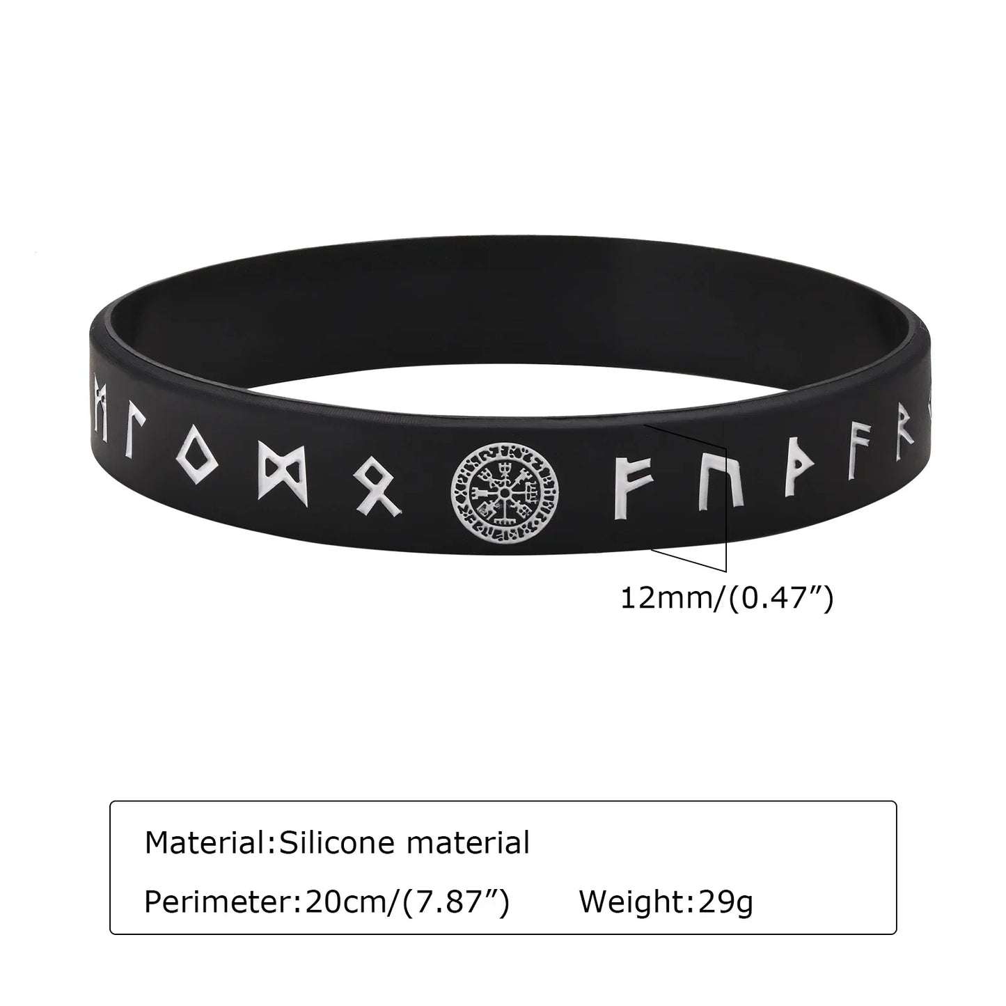 Vnox 12mm Silicone Bracelet for Men - Soft Rubber Viking Compass Rune Amulet Wristband Set