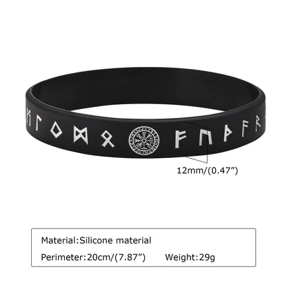 Vnox 12mm Silicone Bracelet for Men - Soft Rubber Viking Compass Rune Amulet Wristband Set