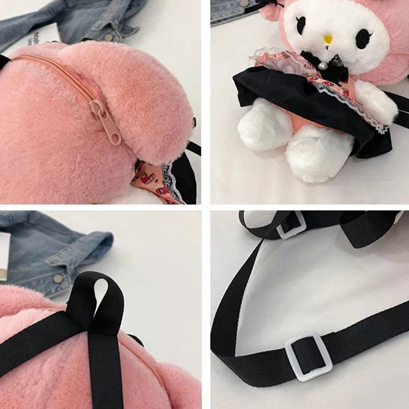 Kawaii Sanrio Kuromi Plush Backpack – Lolita Style Stuffed Animal Doll, My Melody Tote Bag for Women & Girls, Christmas Gift