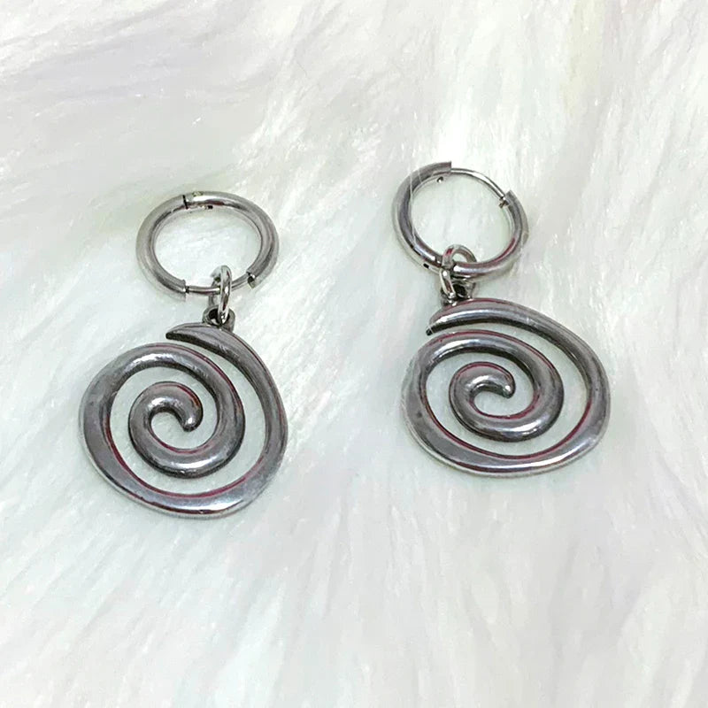 Grunge Stainless Steel Swirl Hoop Earrings – Goth Punk Cool Charm Earrings for Women Fashion Jewelry Accessories