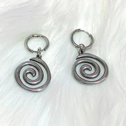 Grunge Stainless Steel Swirl Hoop Earrings – Goth Punk Cool Charm Earrings for Women Fashion Jewelry Accessories