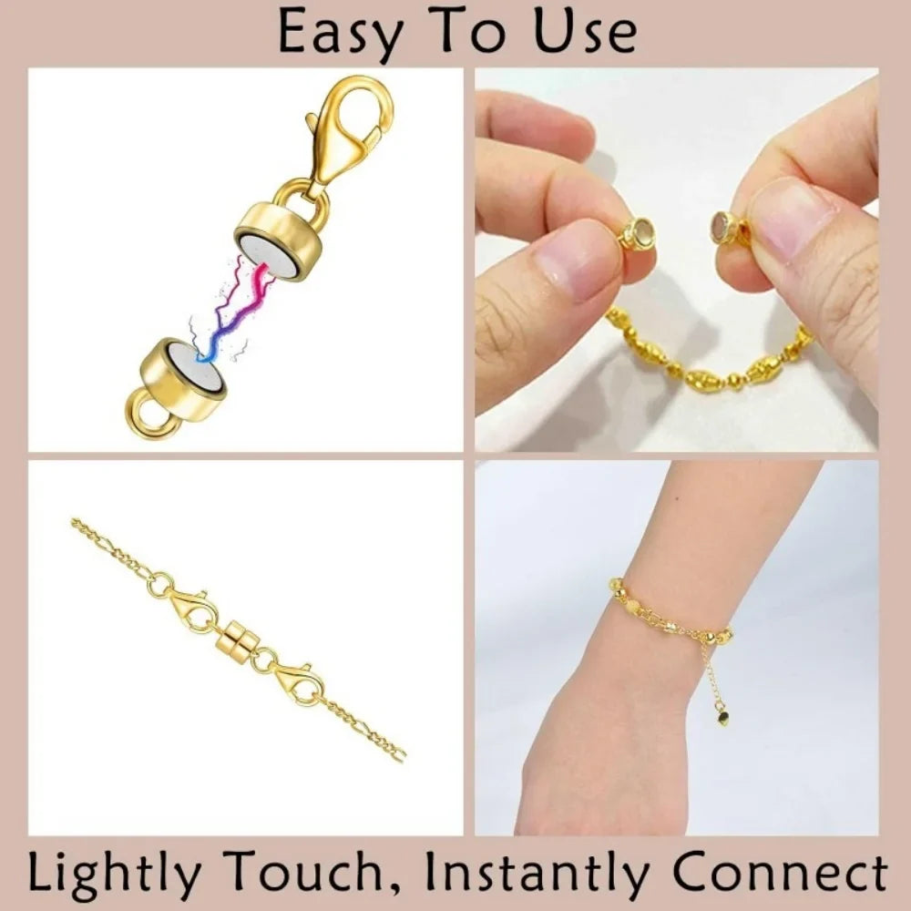 4pcs Magnetic Necklace Clasps - 14K Gold & Silver Plated Jewelry Clasp Converters with Lobster Closure