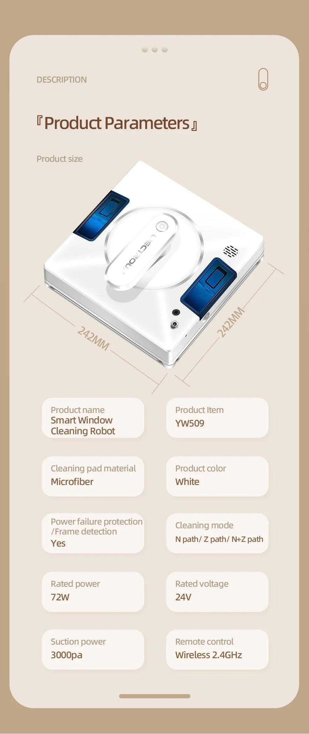 Liectroux YW509 Window Cleaning Robot - Dual Water Spray, Smart Navigation, Laser Sensor - For Home Glass, Floor and Wall Cleaning